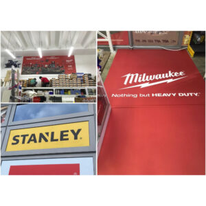 Floor, glass and foamboard stickers at woodlands hardware store